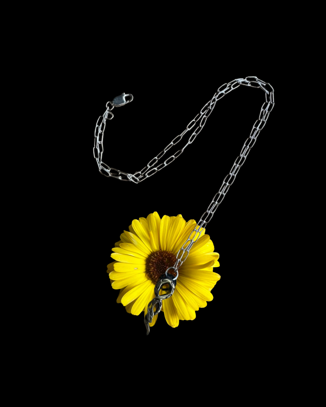 Serpents Slither Brass on Silver Necklace - tiny