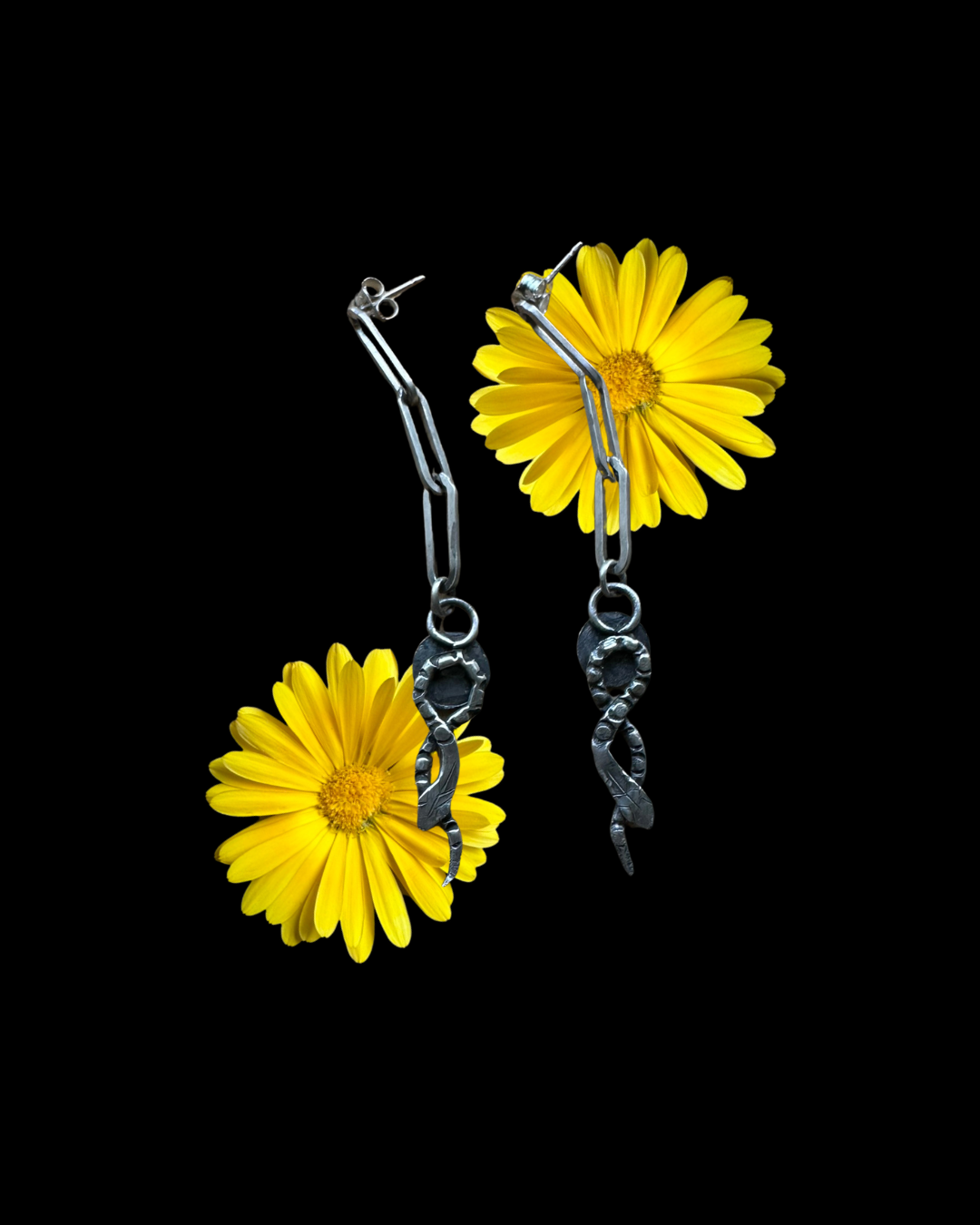Serpents Slither Earrings in Silver Chain Studs