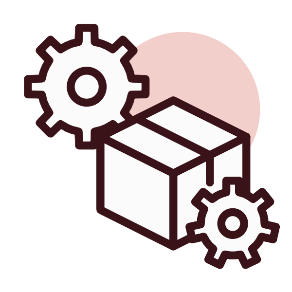 Logistics and operations icon: a box with two gears