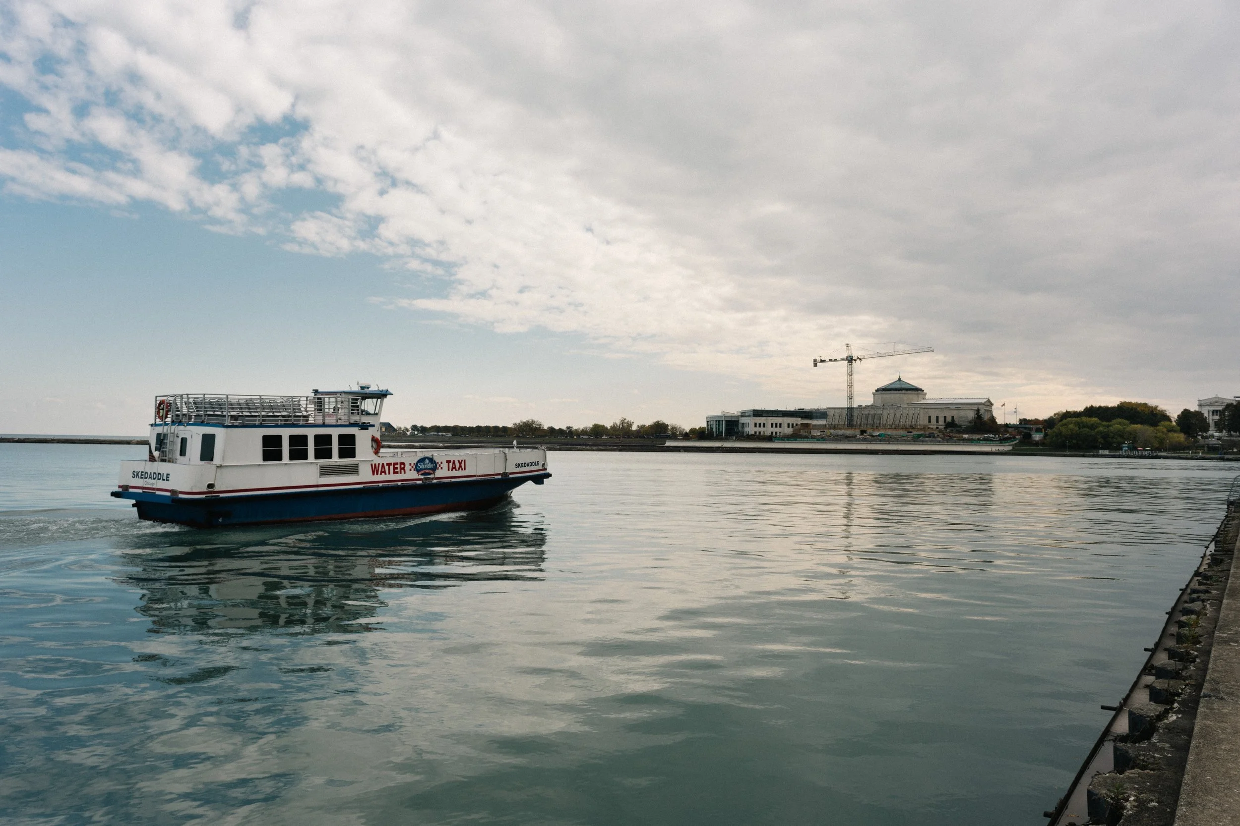  Water taxi with Shedd Aquarium in the background. 