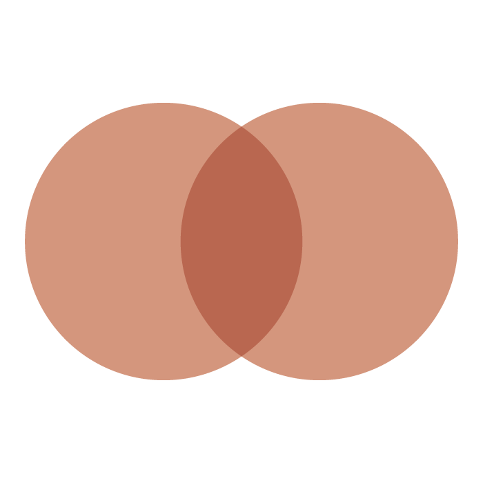 Two overlapping circles with different shades of brown, forming a Venn diagram.