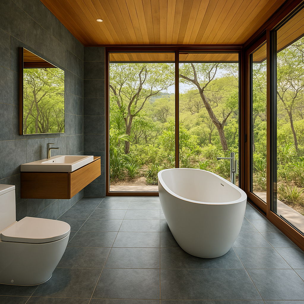 A luxury modern tropical house bathroom with grey-blue natural stone tiles on both the wall and floo.jpeg