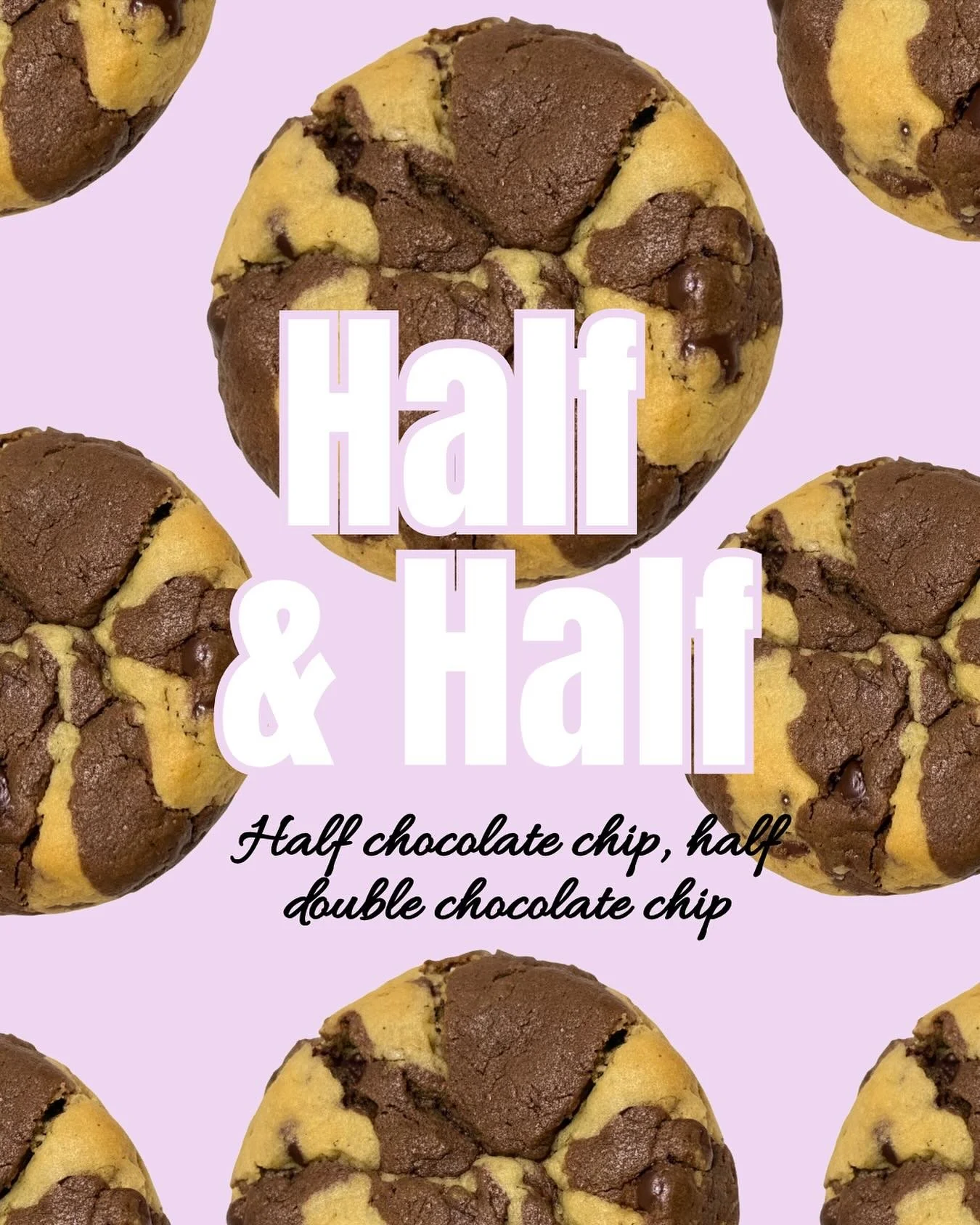 ⠀
🍪 𝗠𝗲𝗲𝘁 𝘁𝗵𝗲 𝗕𝗮𝘁𝗰𝗵 &ndash; 𝗛𝗮𝗹𝗳 &amp; 𝗛𝗮𝗹𝗳🍪
Can&rsquo;t decide? This cookie does both. Half chocolate chip, half double chocolate. Best of both worlds. 🌗 #MeetTheBatch