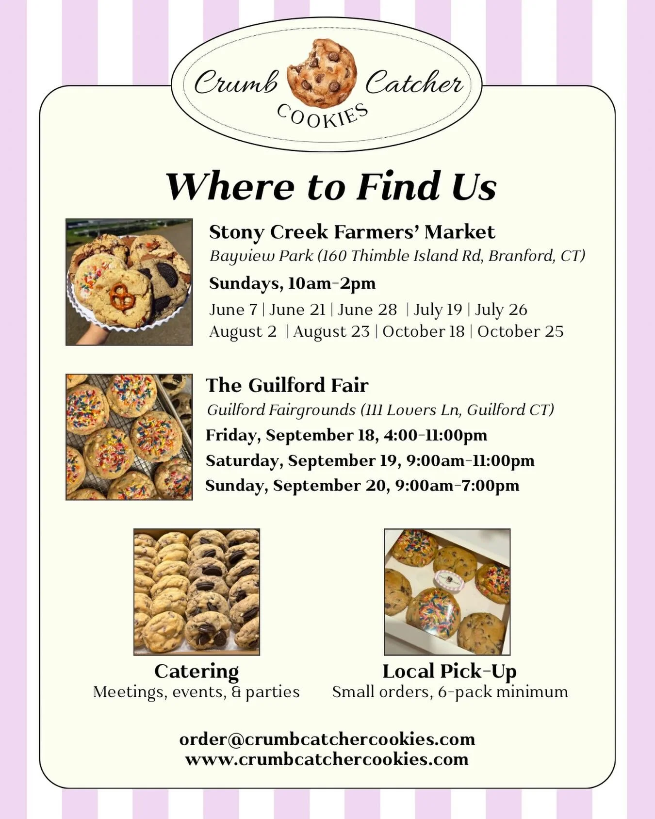 We are still finalizing our 2026 summer calendar, but in the meantime, save these dates! 🗓️ Stay tuned for some special updates 🤭 

#ctfarmersmarket #connecticut #cookies #baker #farmersmarkets