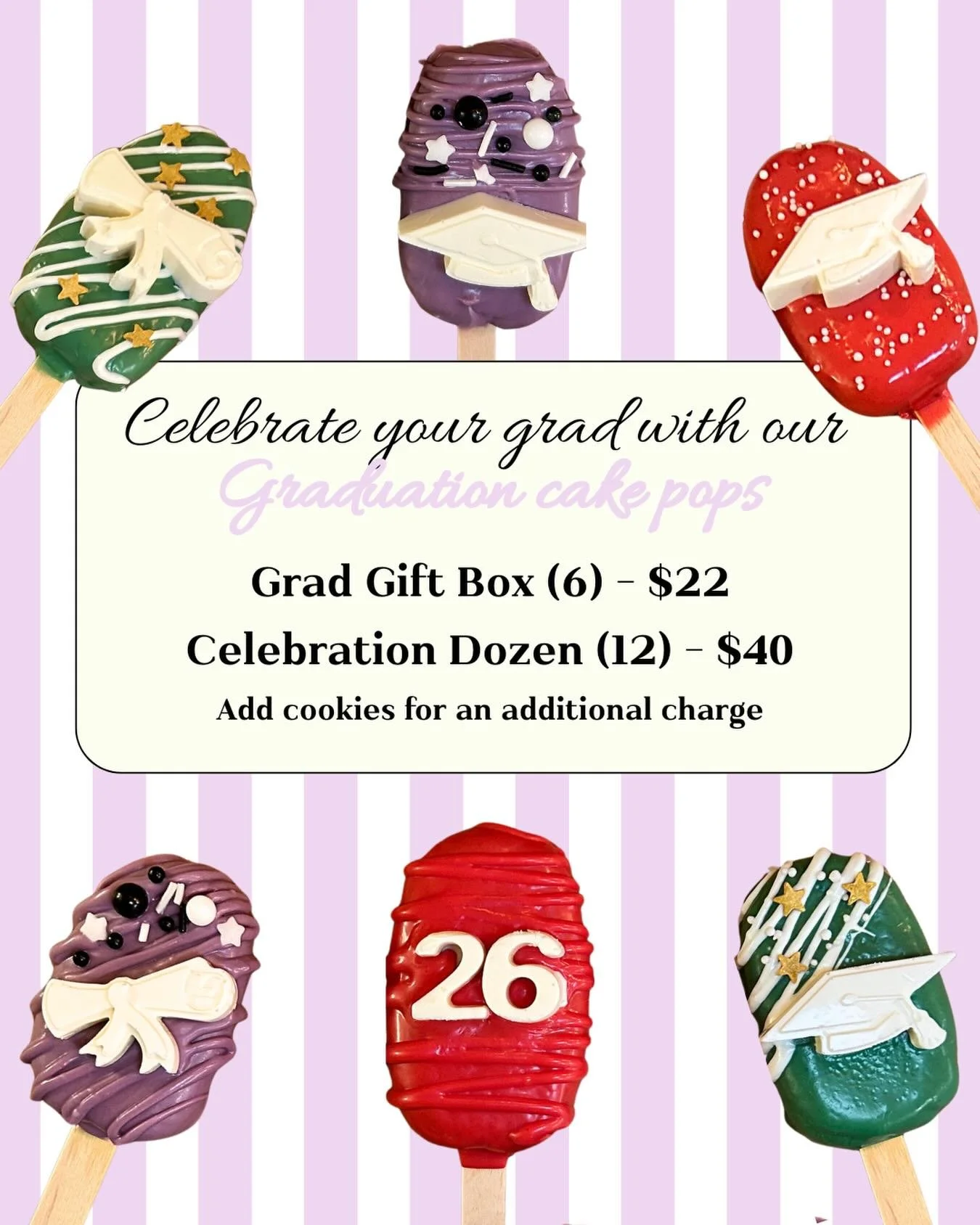 🎓✨ Class of 2026, you did it! Now it&rsquo;s time to celebrate the sweetest milestone yet.

Our limited-edition Graduation Cake Pops are here to make your celebration unforgettable! From diplomas to caps, we&rsquo;ve got your school colors covered i