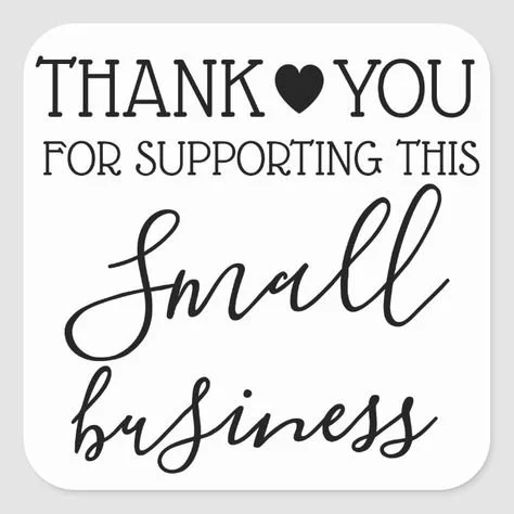 Thank you message with heart symbols and text expressing gratitude for supporting a small business.