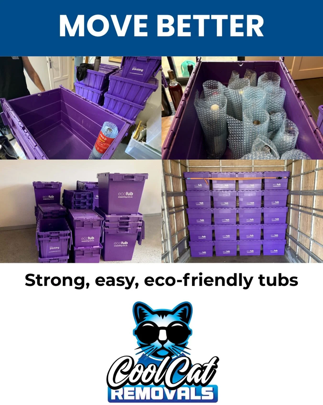 We&rsquo;re excited to now offer reusable packing tubs as an optional add-on to our relocation services.

They&rsquo;re delivered to you before moving day so you can pack at your own pace, then collected once you&rsquo;ve unpacked and settled in.

St