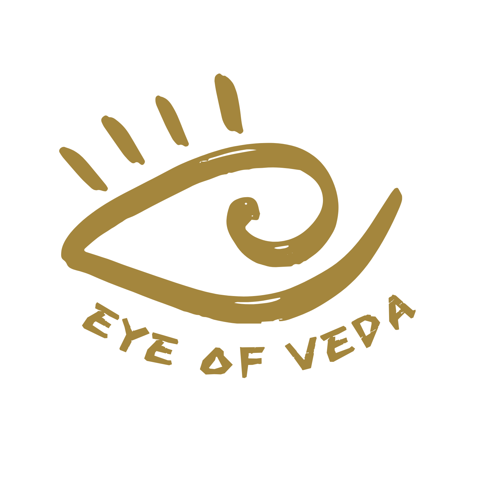 Gold-colored eye logo with the words "EYE OF VEDA" curved below it.