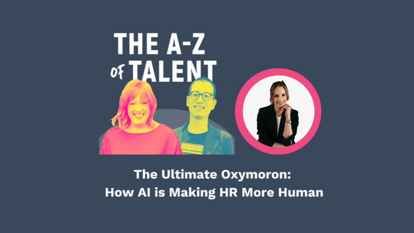 Annie Johnson guest speaker on 'The A-Z of Talent: The Ultimate Oxymoron: How AI is Making HR More Human' featuring photos of three smiling people on a dark background.