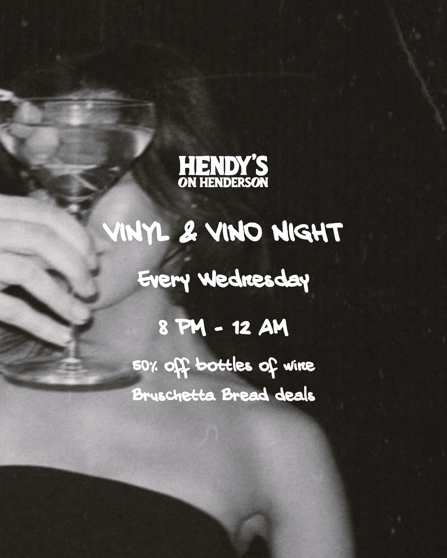 Shake your groove thing TONIGHT! 🪩🕺🏼🚀 Every Wednesday is Vinyl &amp; Vino at Hendy&rsquo;s &mdash; Stop by for your favorite retro funk songs on vinyl and half off bottles of wine 🍷✨