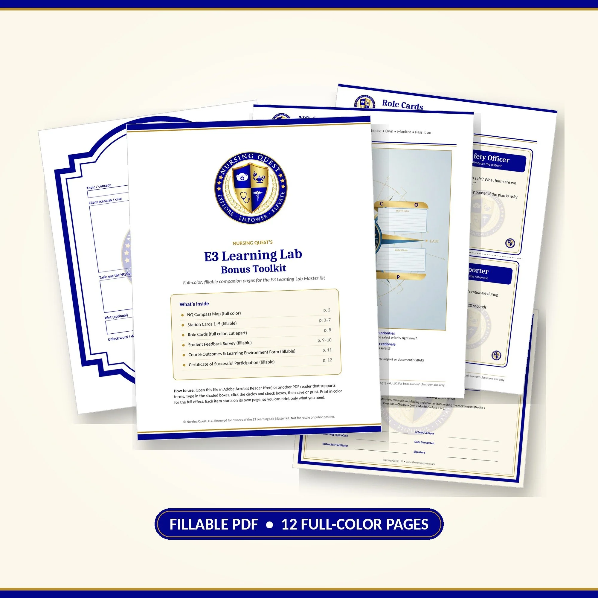 Nursing Quest E3 Learning Lab Bonus Toolkit — Full-Color, Fillable Faculty Pages