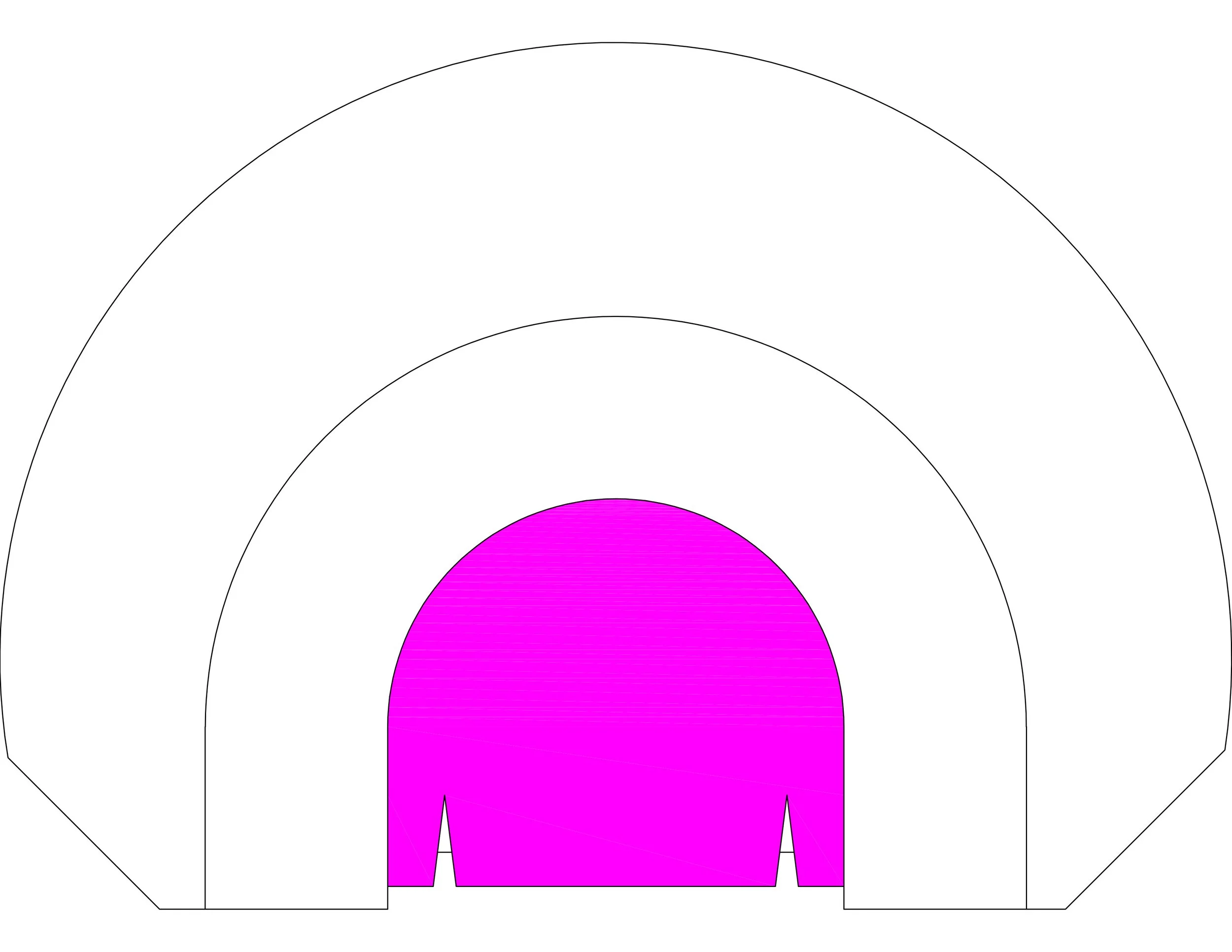 A diagram of a hockey goal with a pink and purple gradient background inside the net area.