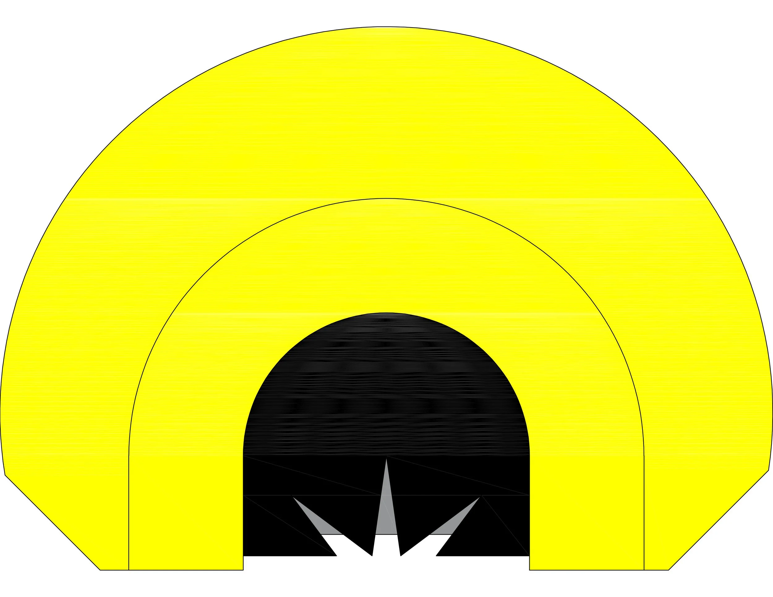 Illustration of a yellow and black volcano with an erupting volcanic eruption at the top.