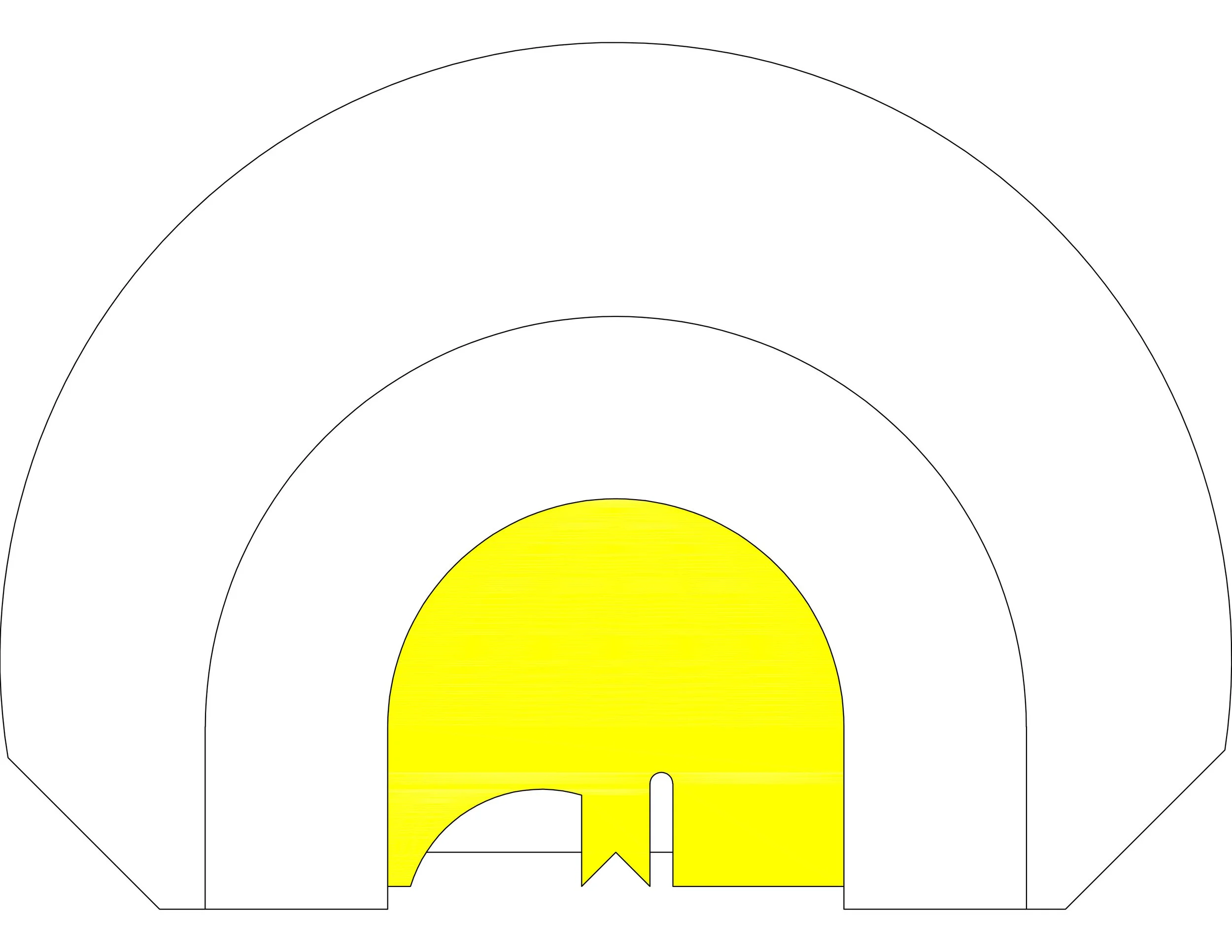Diagram of a baseball field with a yellow home plate and a pitcher's mound highlighted in yellow.