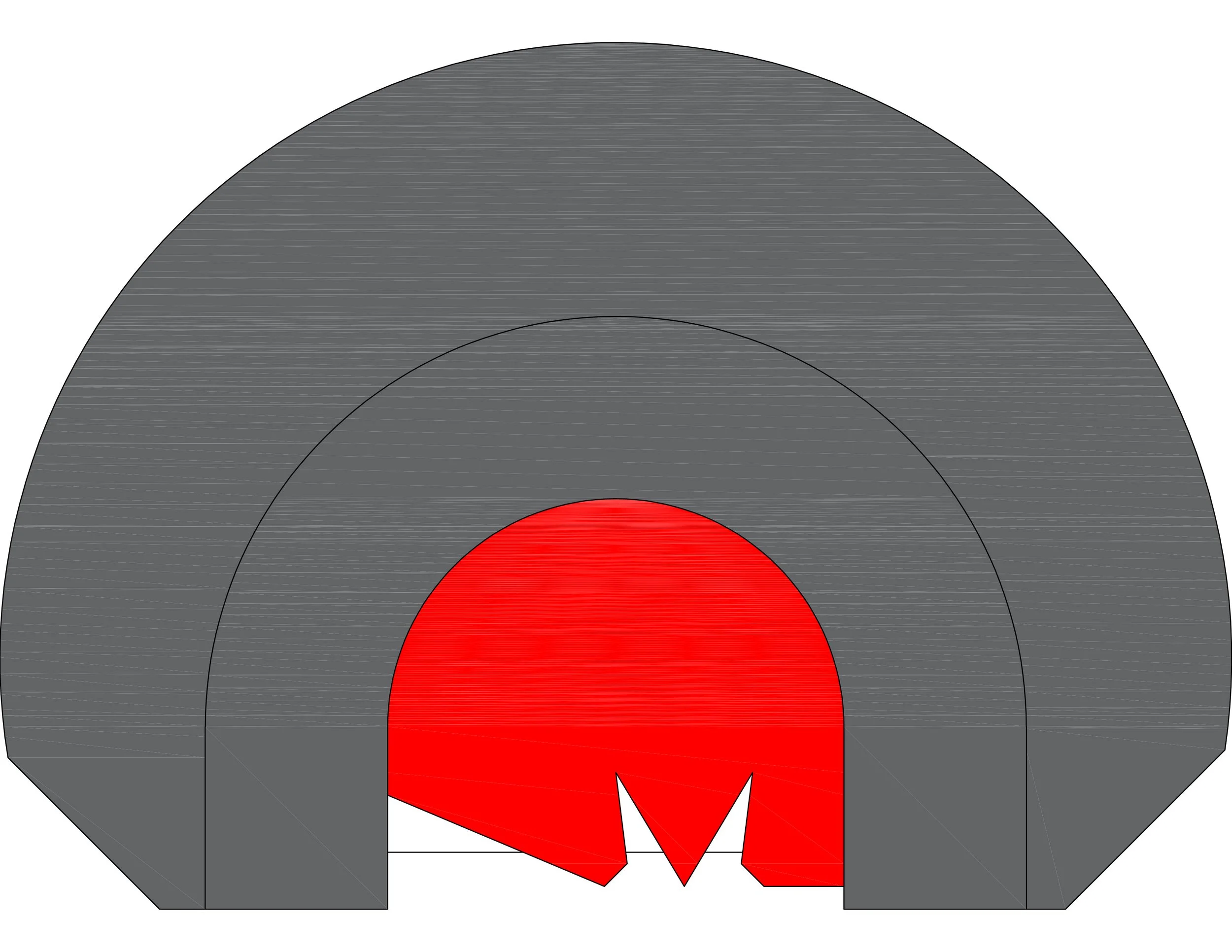 A diagram of a target with concentric circles in shades of gray and a red arrow pointing to the center.