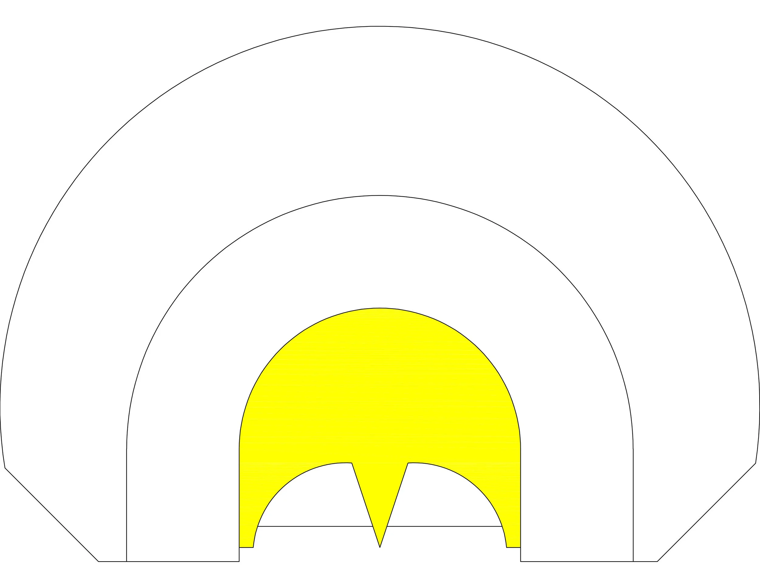 Top view of a hockey rink with yellow and white markings, including face-off circles and goal crease.