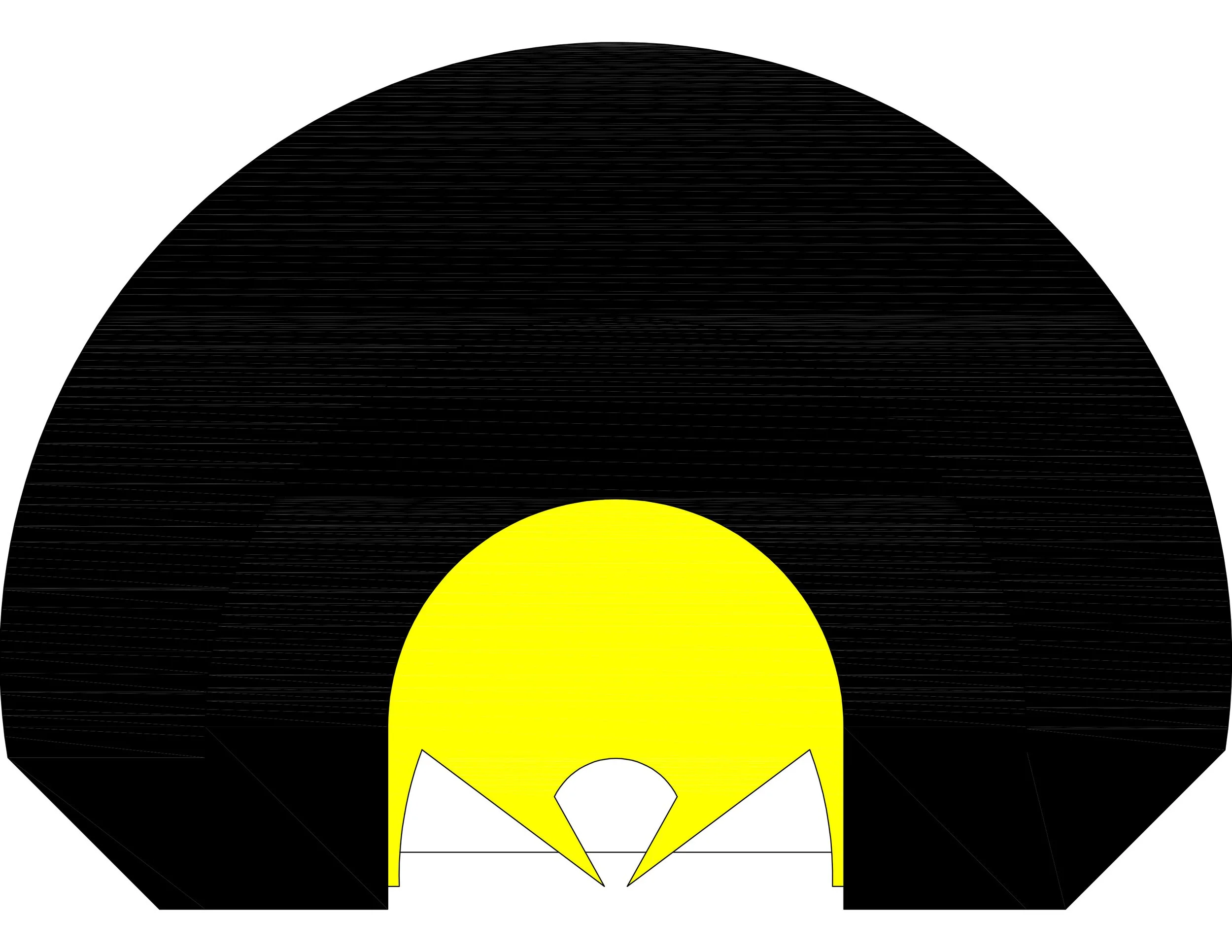 A stylized illustration of a black vinyl record with a yellow and white label in the center.