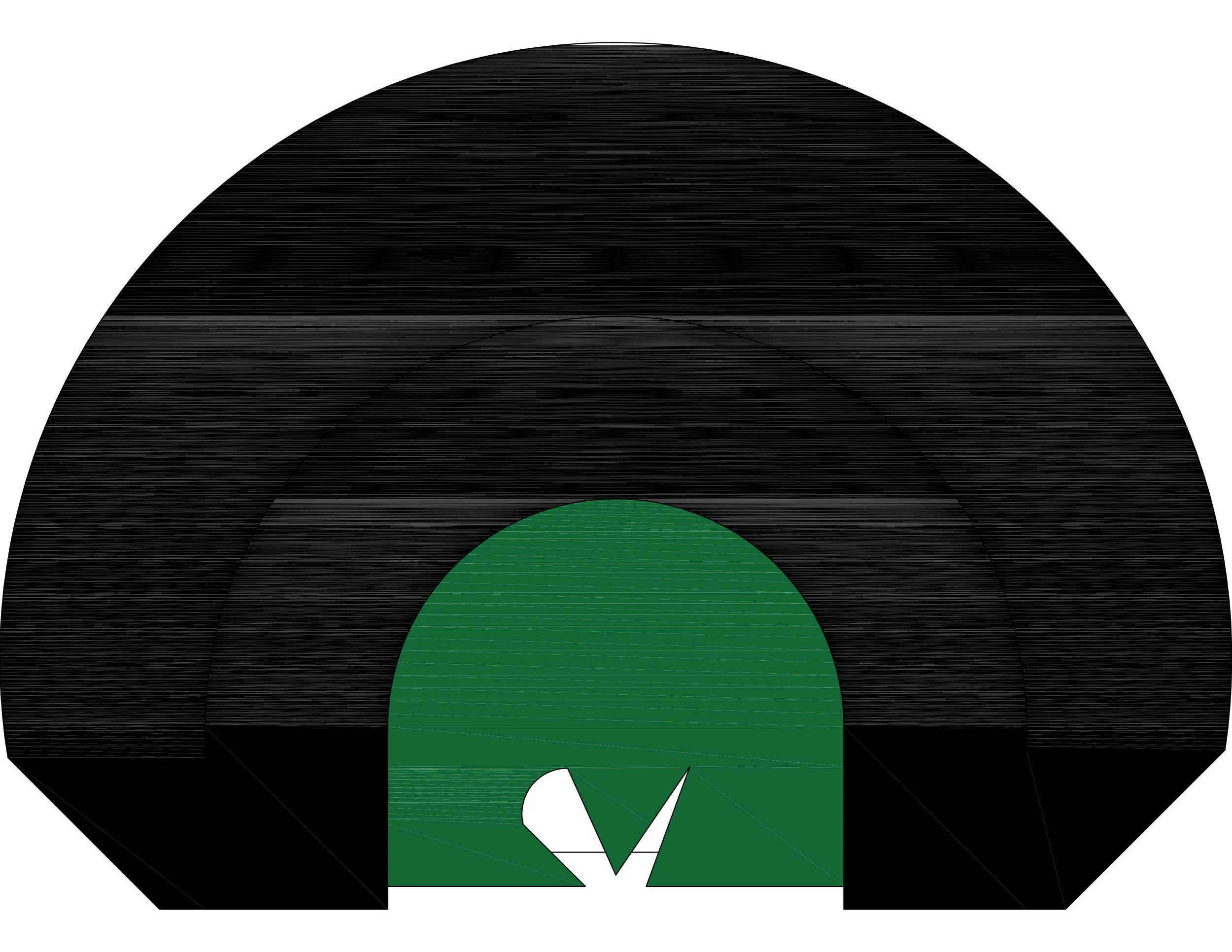 Close-up of a black football helmet with a green face mask and white accents.