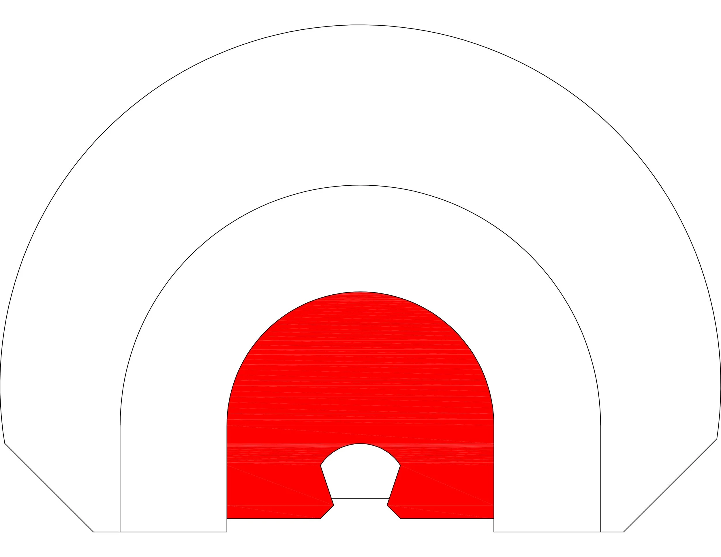 Diagram of an ice hockey rink from a top-down view, showing the red goal crease area at one end.