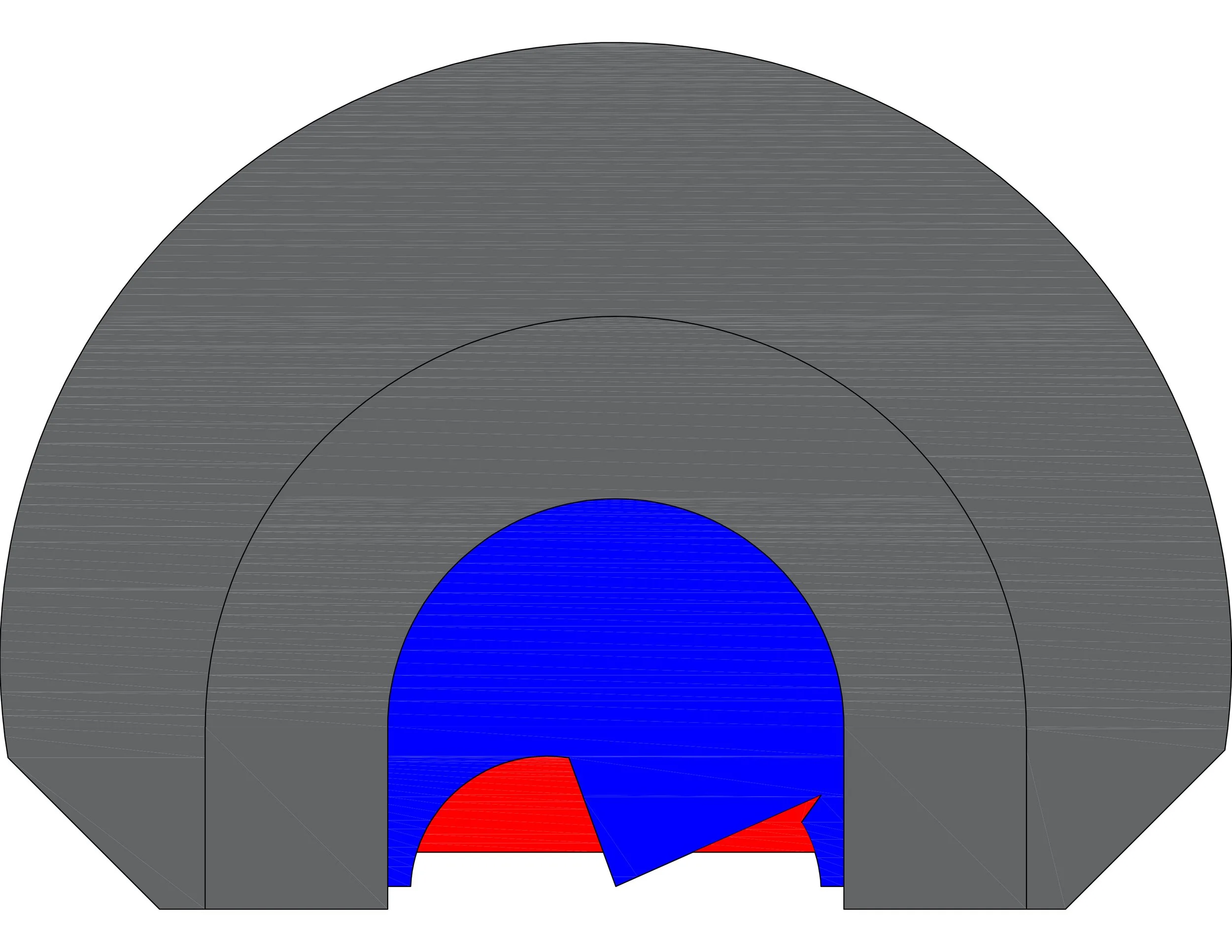 A diagram of a basketball court showing a heat map with red and blue areas, indicating different zones or activity levels.