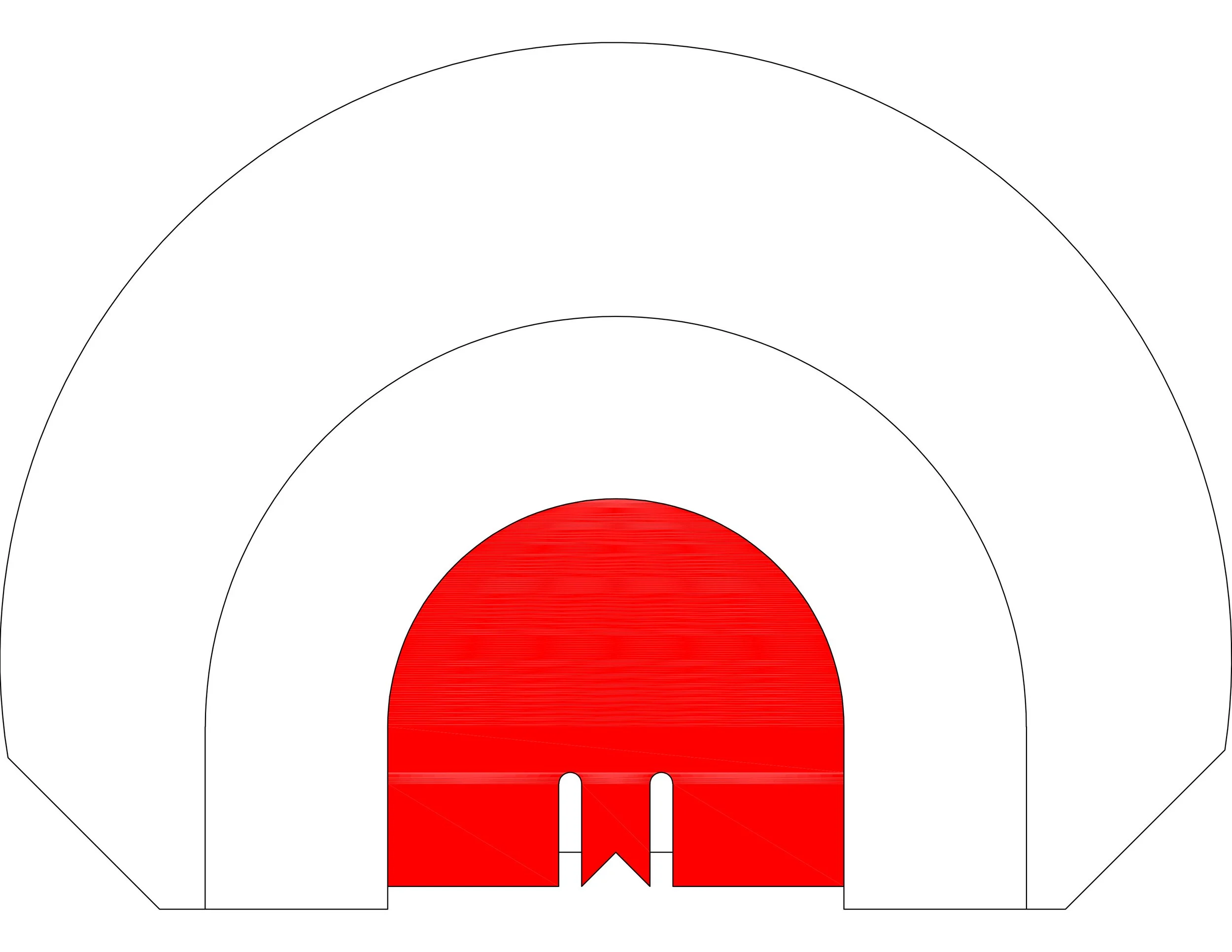 A diagram of an ice hockey rink with a red goal net at one end.