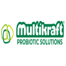 Multikraft Probiotic Solutions logo with green and white text and a green abstract symbol.