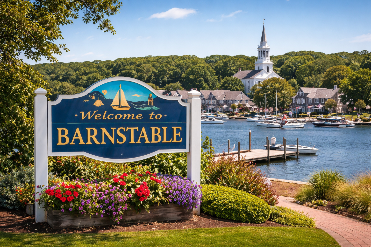 an image of the welcome sign for Barnstable, MA.