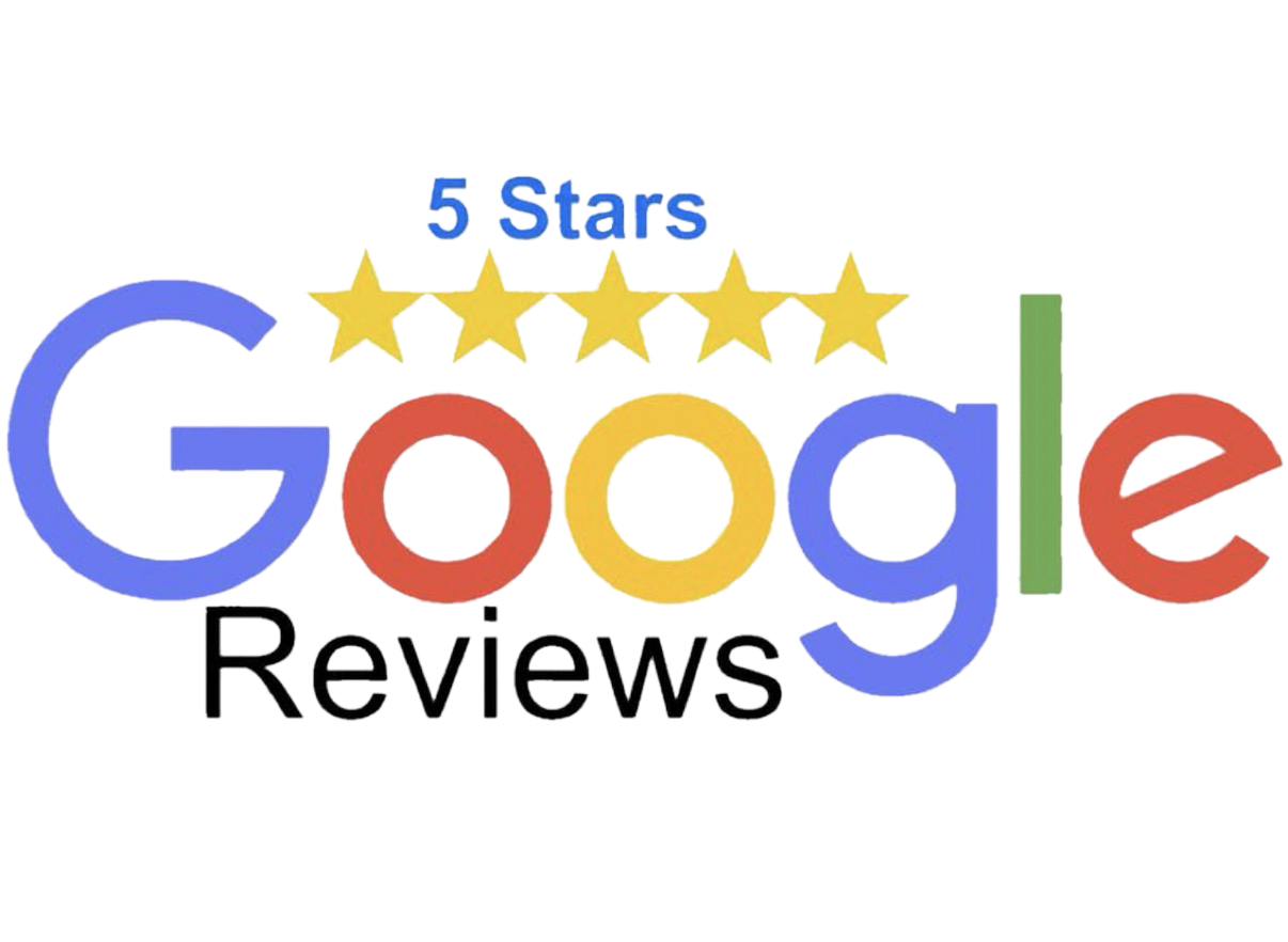 Google Reviews with five gold stars and the text "5 Stars" above the Google logo.