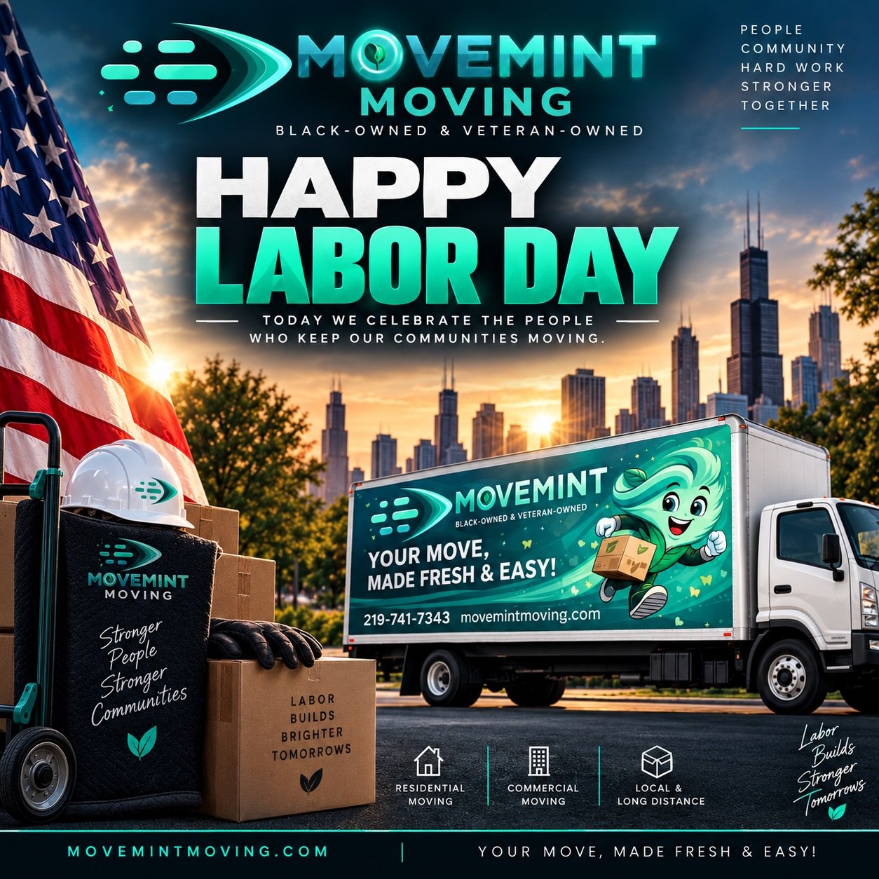 Happy Labor Day from MoveMint Moving! 🇺🇸

Today, we celebrate the hardworking people who keep our families, businesses, and communities moving forward. 💪🏾

At MoveMint, hard work isn&rsquo;t just what we do&mdash;it&rsquo;s how we serve. Care. Ef