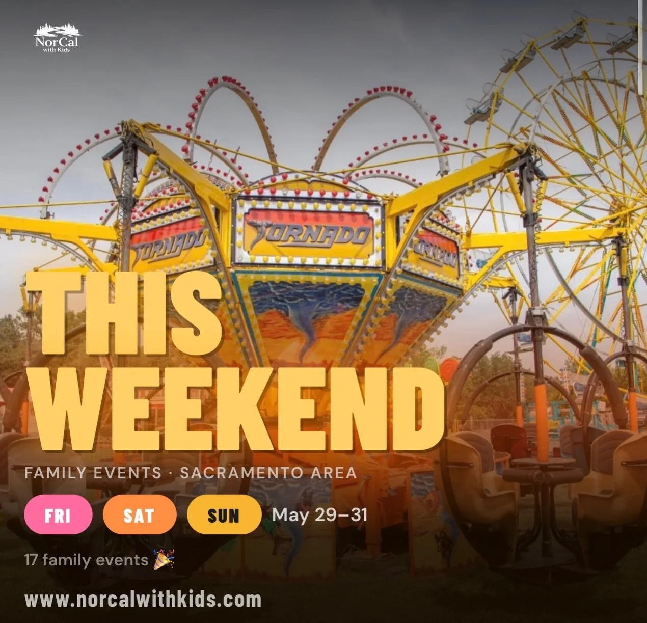 🎉 Your Sacramento area weekend guide is here! All kid-friendly events happening Fri&ndash;Sun, May 29&ndash;31. Swipe through for times, locations &amp; everything you need to plan your weekend! 🌲

Follow @norcalwithkids for weekend events posted e
