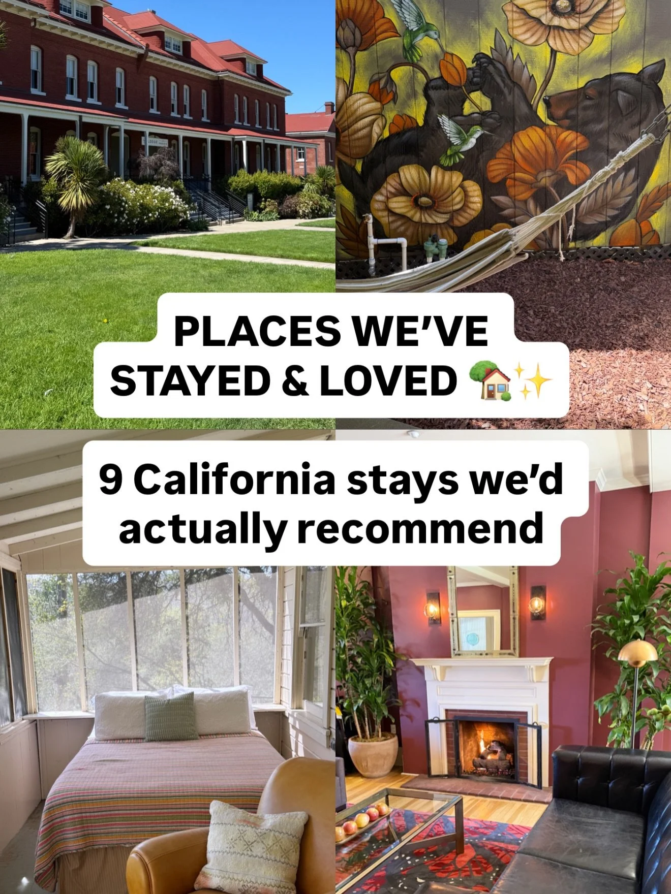 9 places we&rsquo;ve stayed + would absolutely recommend! 🏡✨ 
From cozy cabins and beachfront stays to luxury resorts and RV adventures&mdash;these are all places we&rsquo;ve personally experienced and loved. 

SAVE this one for your next getaway! ?