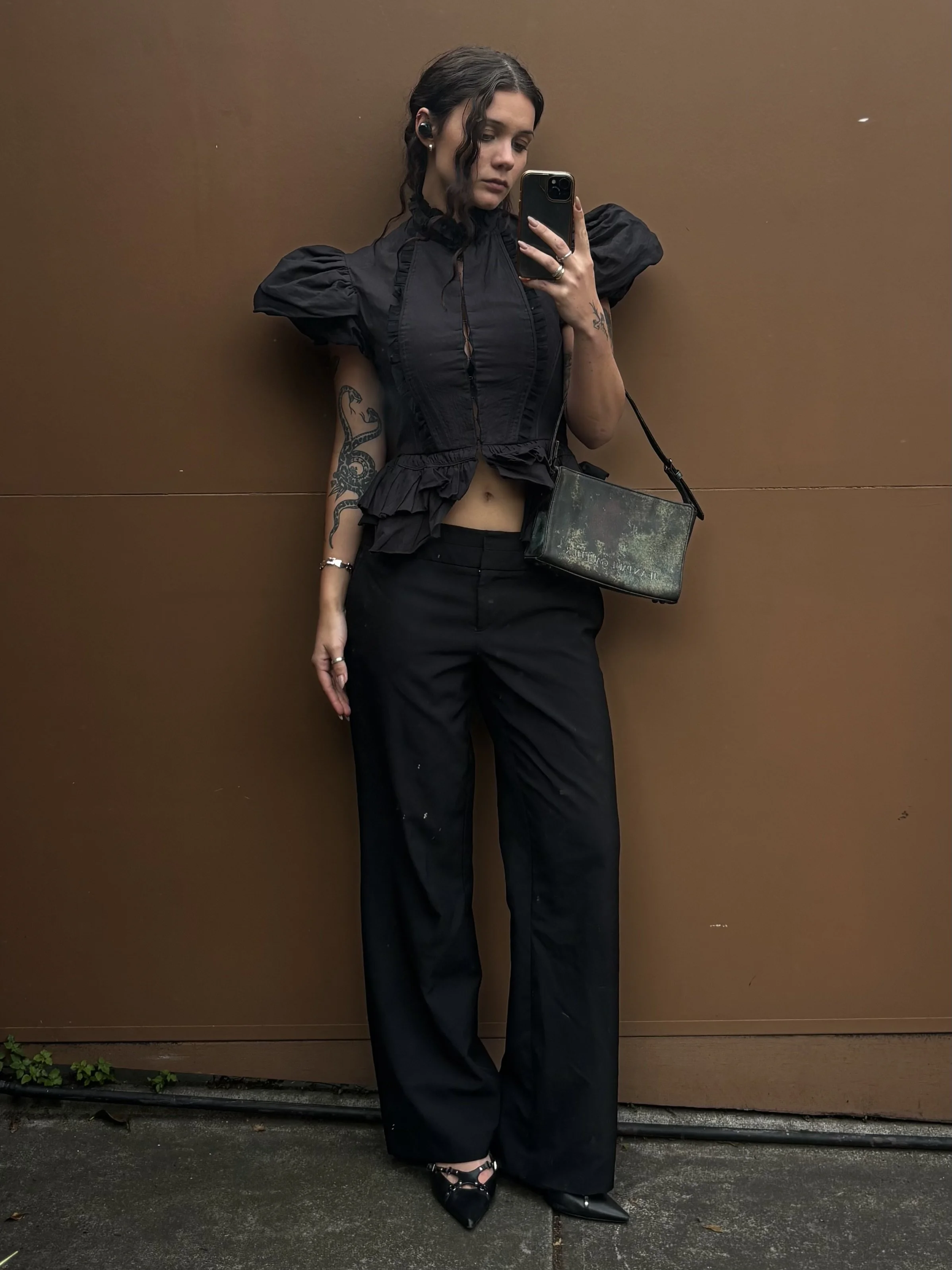 AURELIO COSTARELLA CORSET TOP WITH ULTRA PUFFED SLEEVES