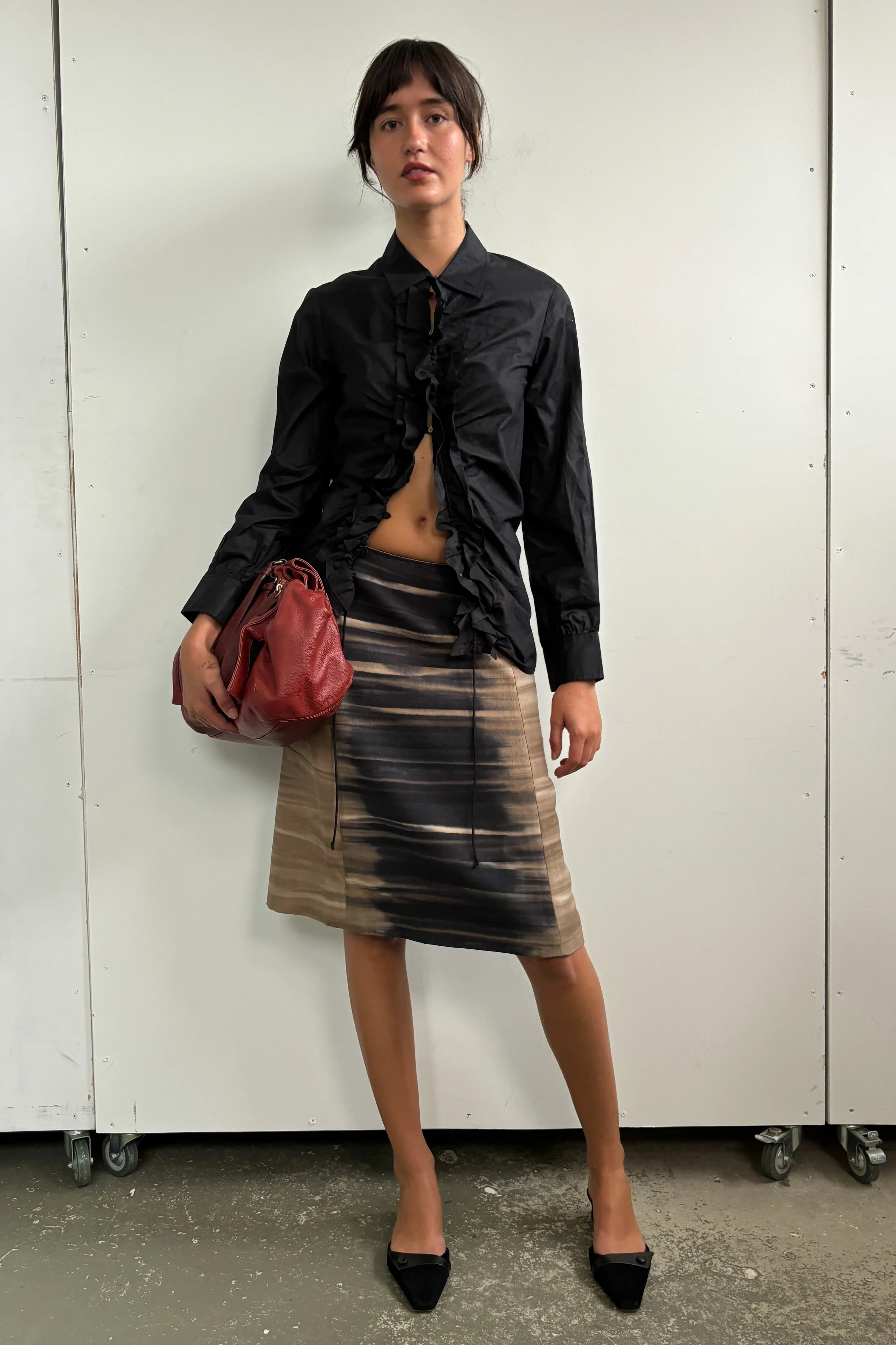 PRADA ABSTRACT STRIPE WOOL SKIRT