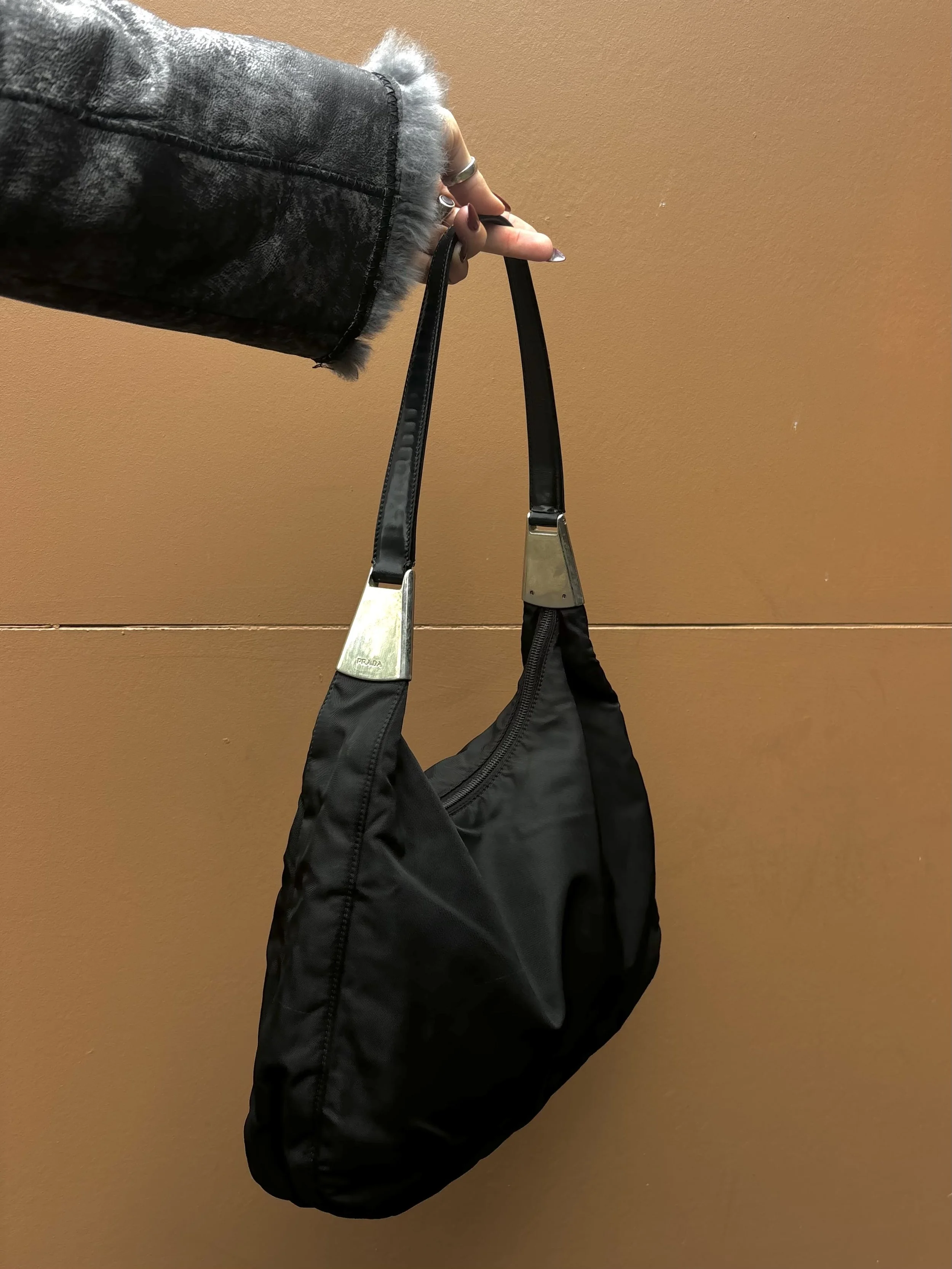 PRADA NYLON BAG WITH SILVER BRANDED HARDWARE