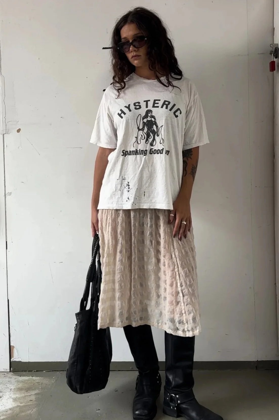 ISSEY MIYAKE SHEER CHECK MIDI SKIRT