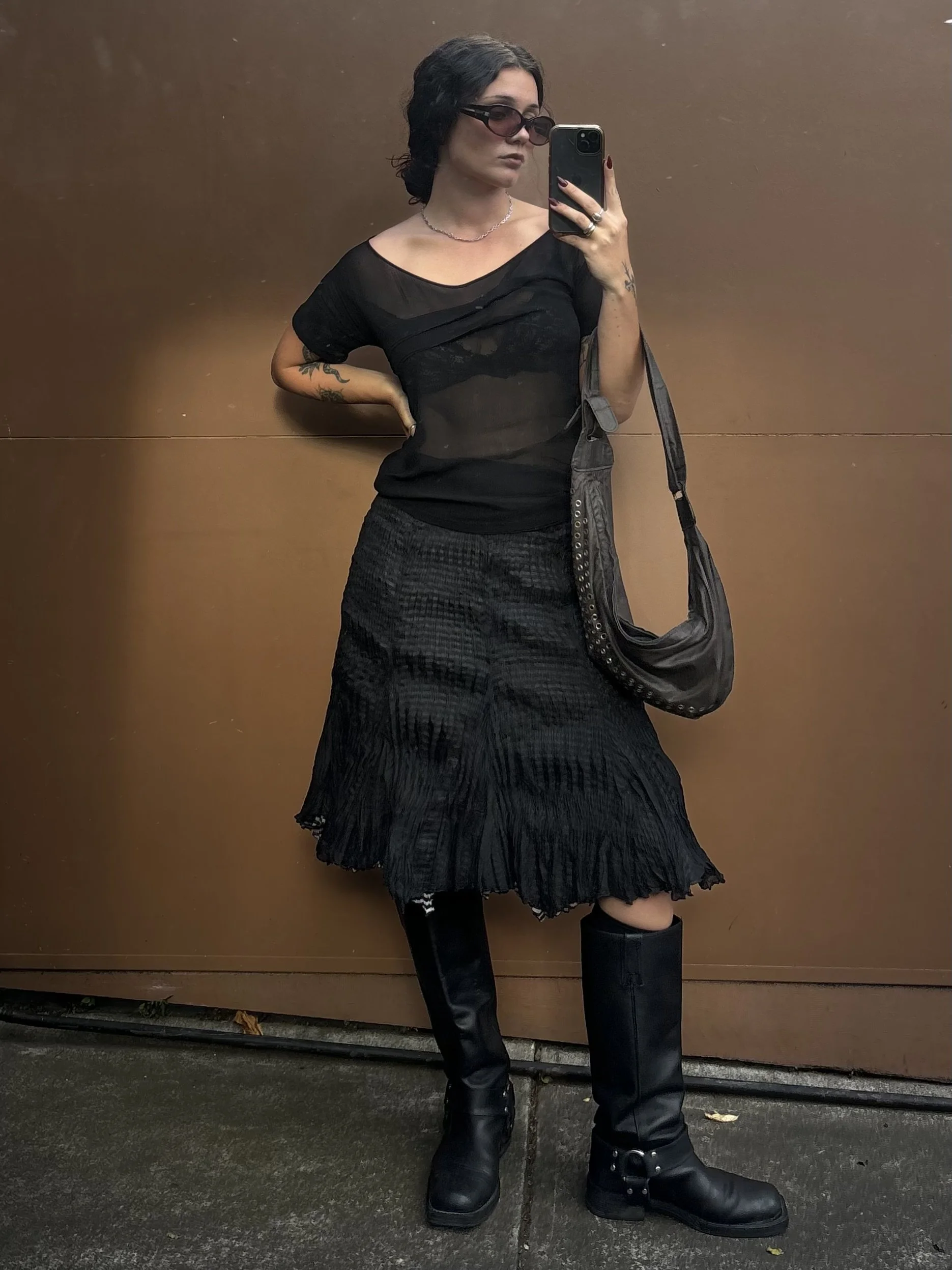 SEE BY CHLOÉ SHEER BLACK SILK TOP