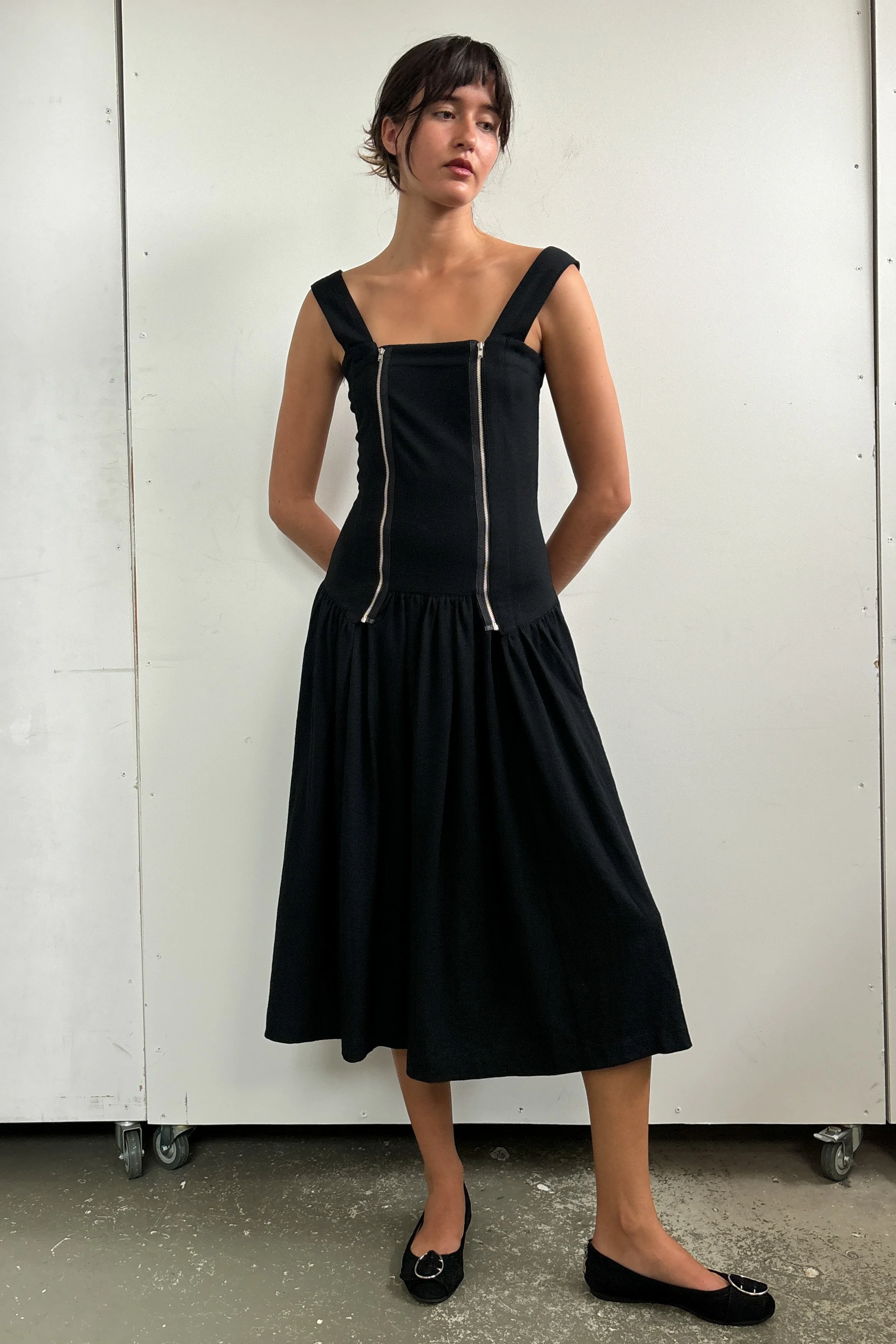 COMME DES GARCONS DROP WAIST WOOL MIDI DRESS