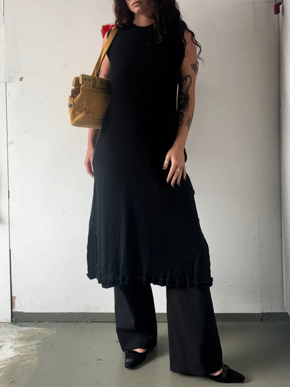 ISSEY MIYAKE TEXTURED HIGH NECK MIDI DRESS