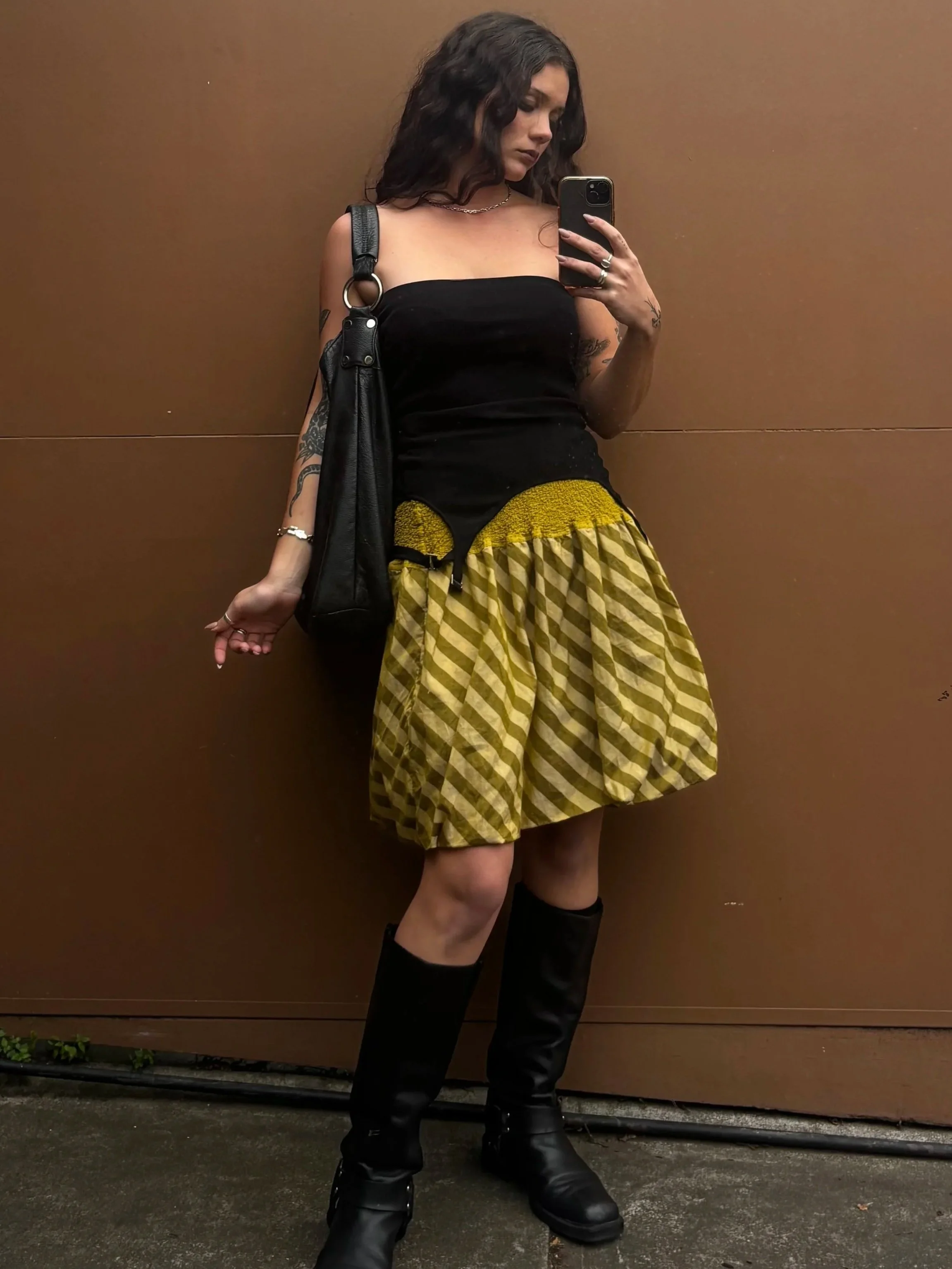 ISSEY MIYAKE STRIPE BUBBLE HEM SKIRT