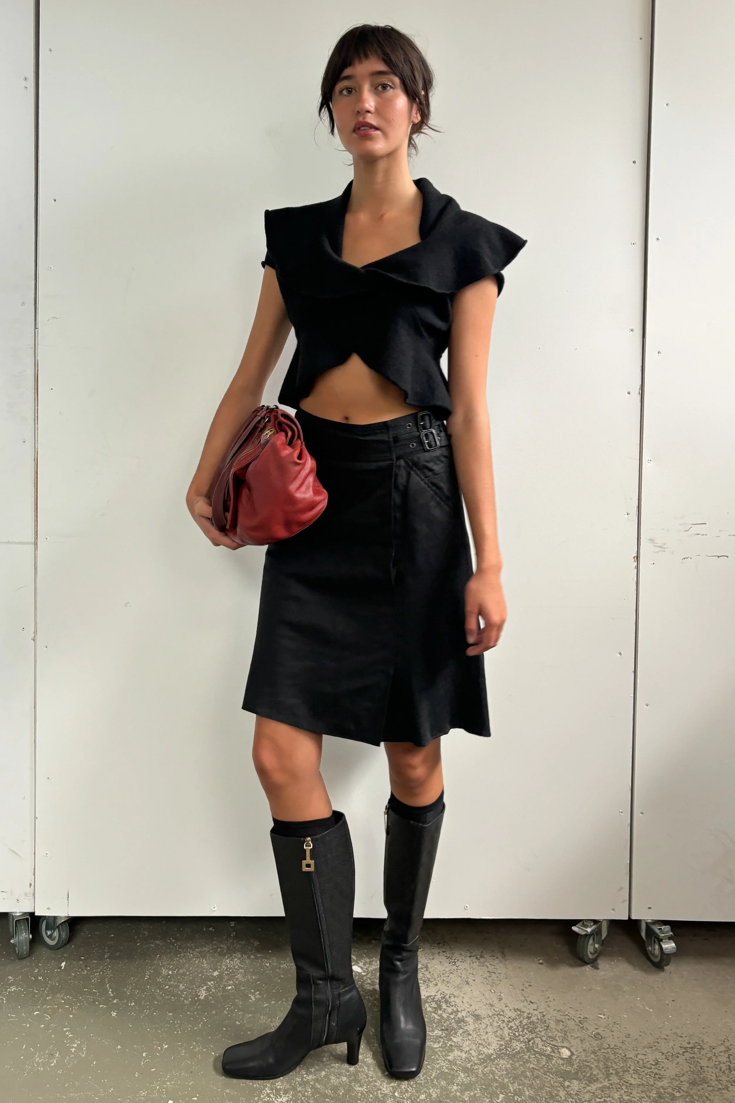 COSTUME NATIONAL WAXED COTTON BELTED SKIRT