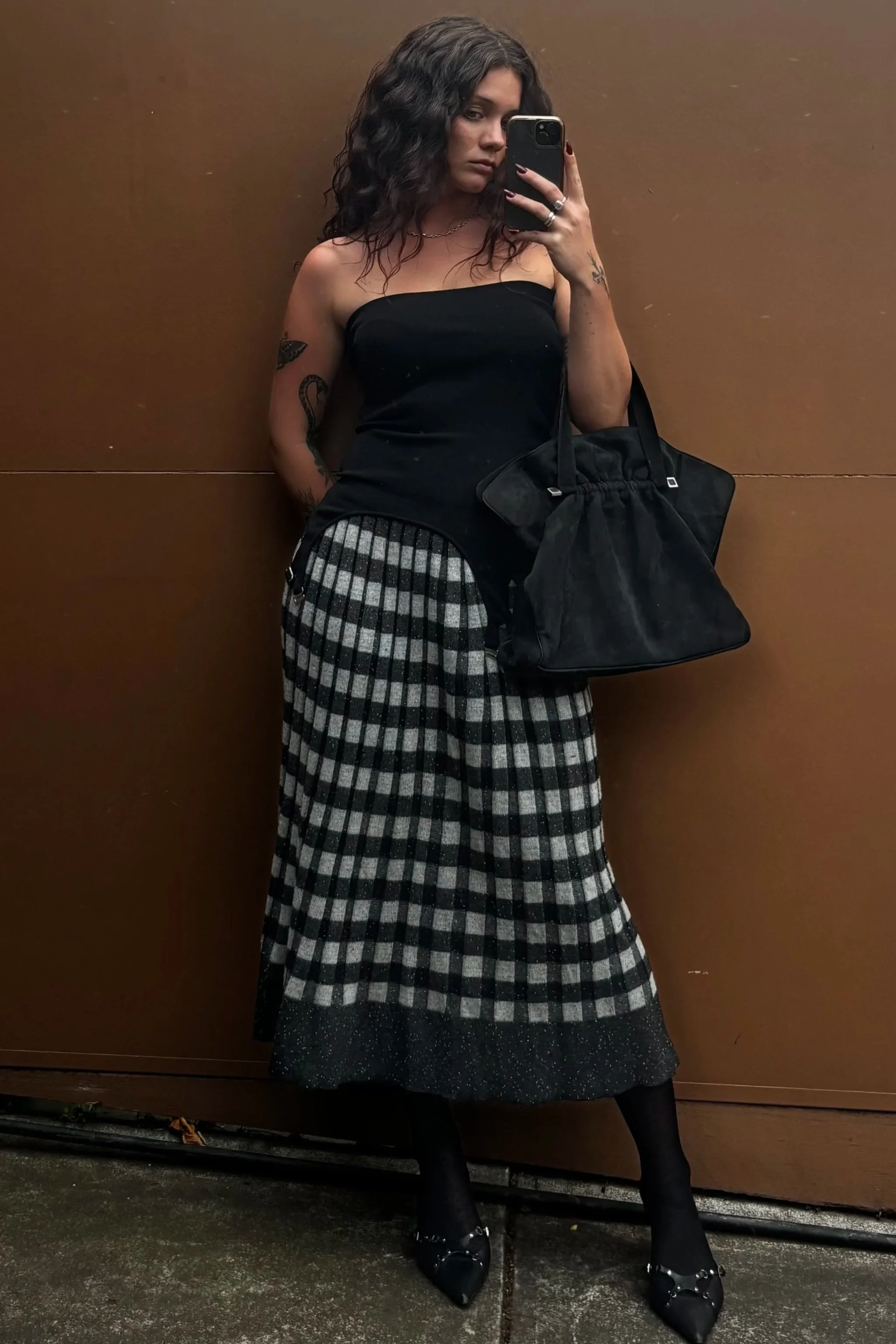 VINTAGE ISSEY MIYAKE CHECK MIDI SKIRT