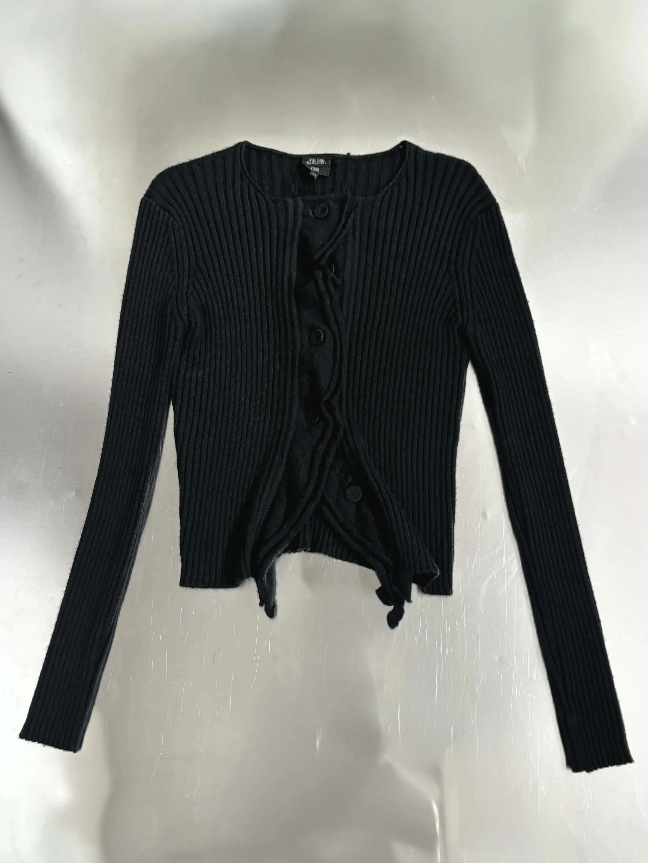 JEAN PAUL GAULTIER BLACK RIBBED WOOL CARDIGAN TOP