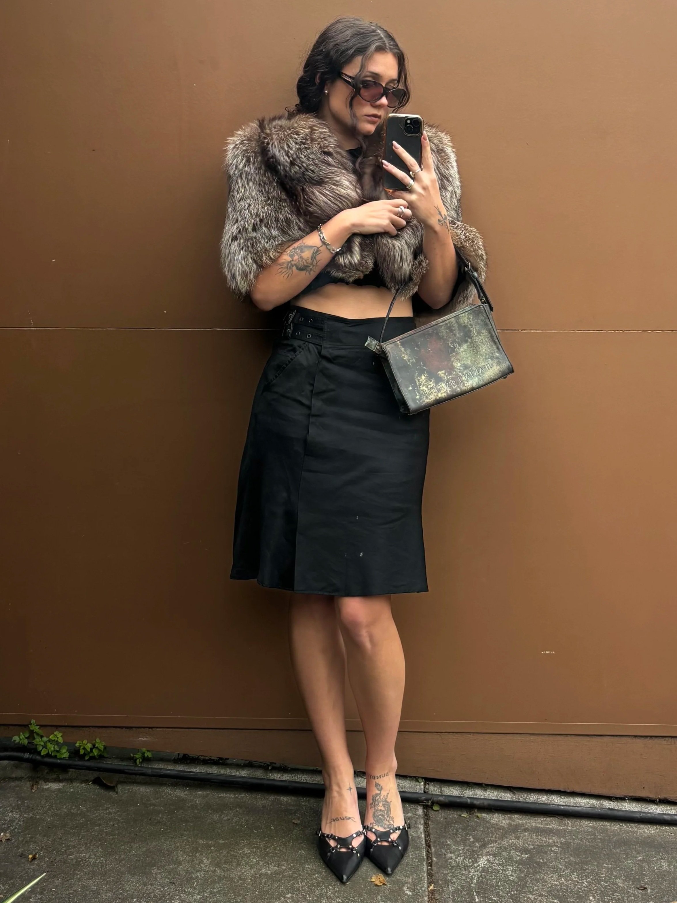 COSTUME NATIONAL WAXED COTTON BELTED SKIRT