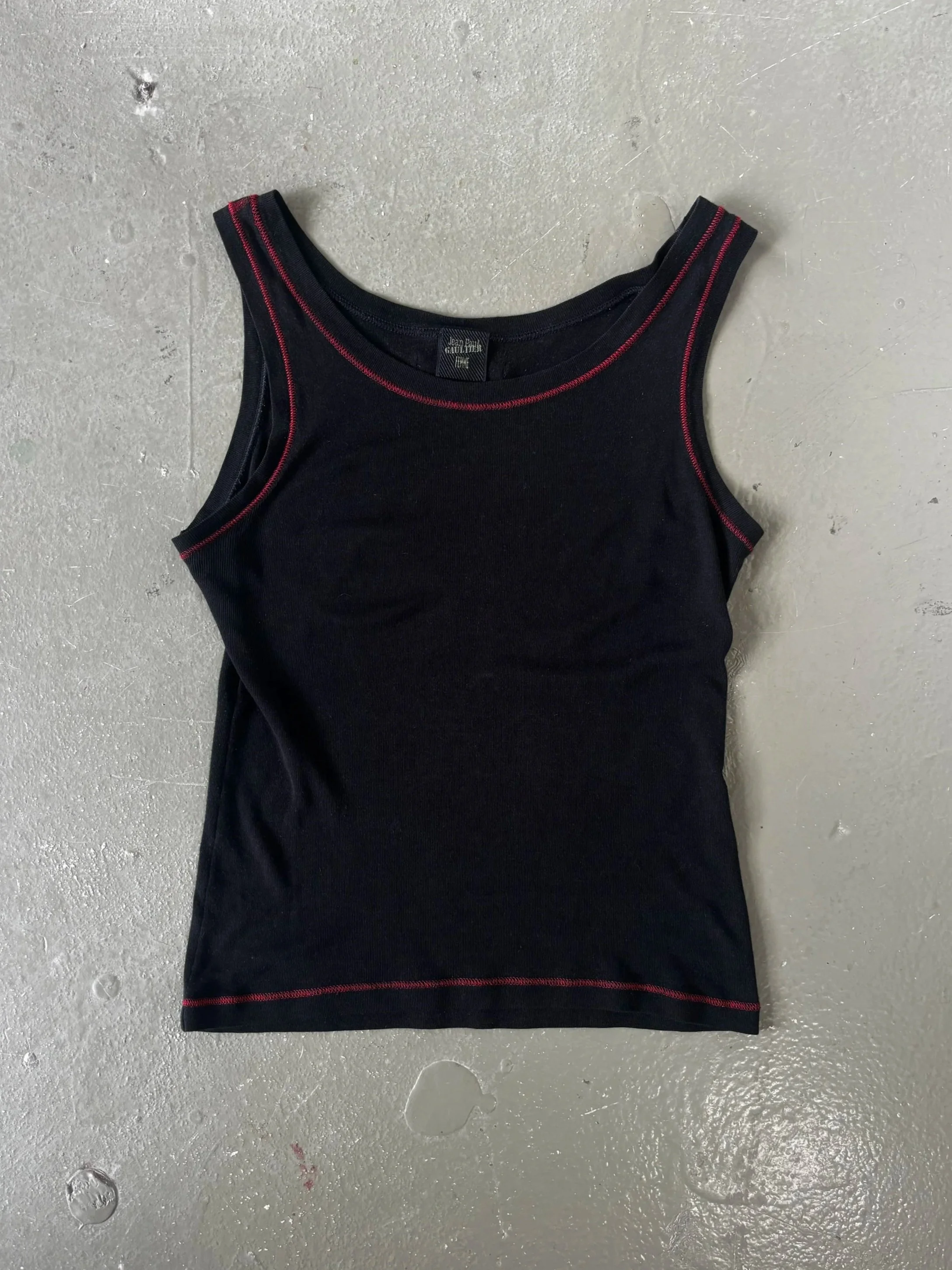 JEAN PAUL GAULTIER BLACK SINGLET WITH CONTRAST RED STITCHING