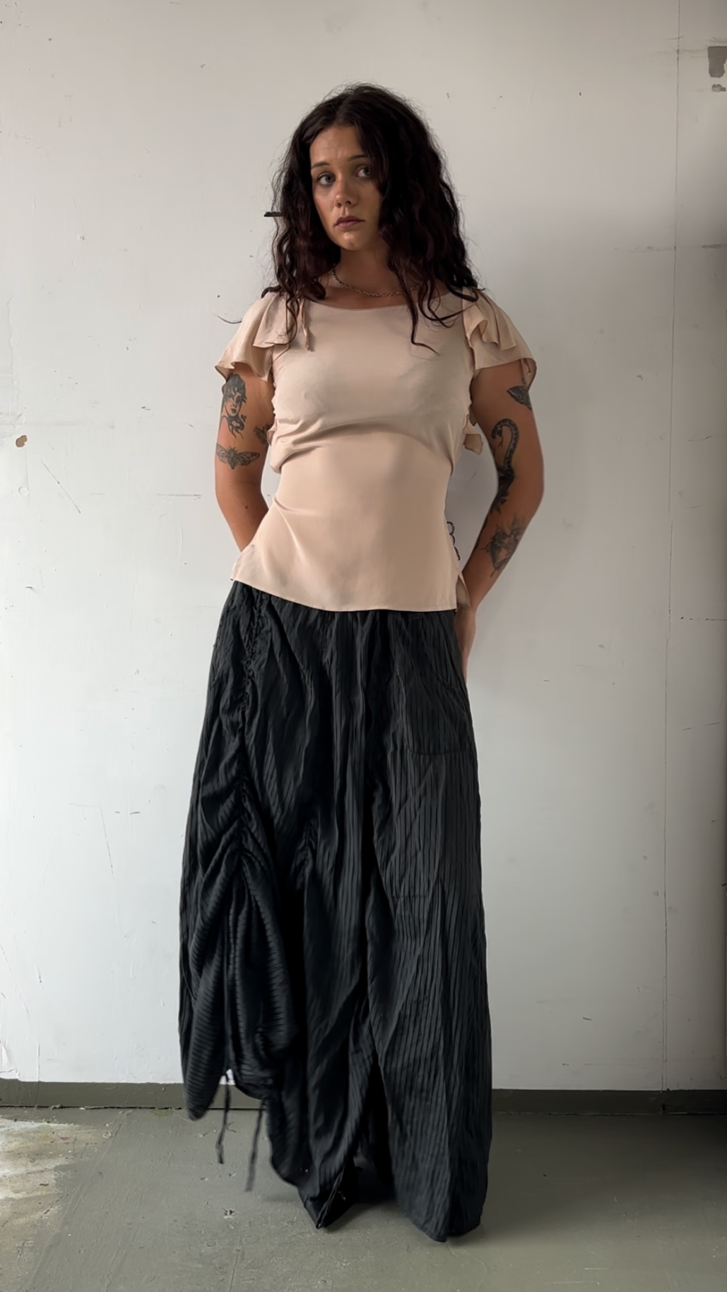 PRADA SHEER SILK TOP WITH REAR WAIST TIE