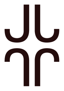 Stylized black letters 'jl' arranged vertically on a black background with a mirrored reflection below