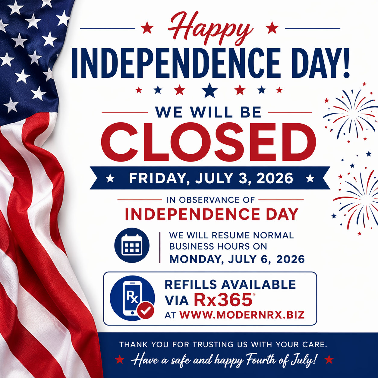 US Independence Day Holiday Closure - July 3, 2026