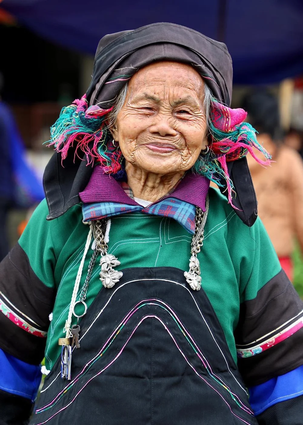 Elderly Woman in Green Headscarf