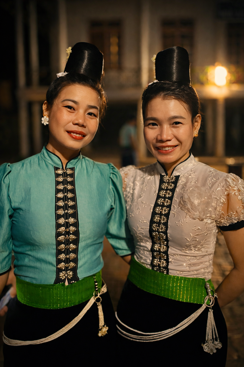 Thai women wearing traditional dress in Son La Province, northern Vietnam, showing cultural clothing and local identity