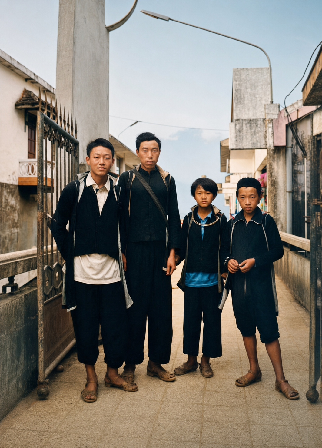 Hmong family walking through Sapa on market day in northern Vietnam in 1998.